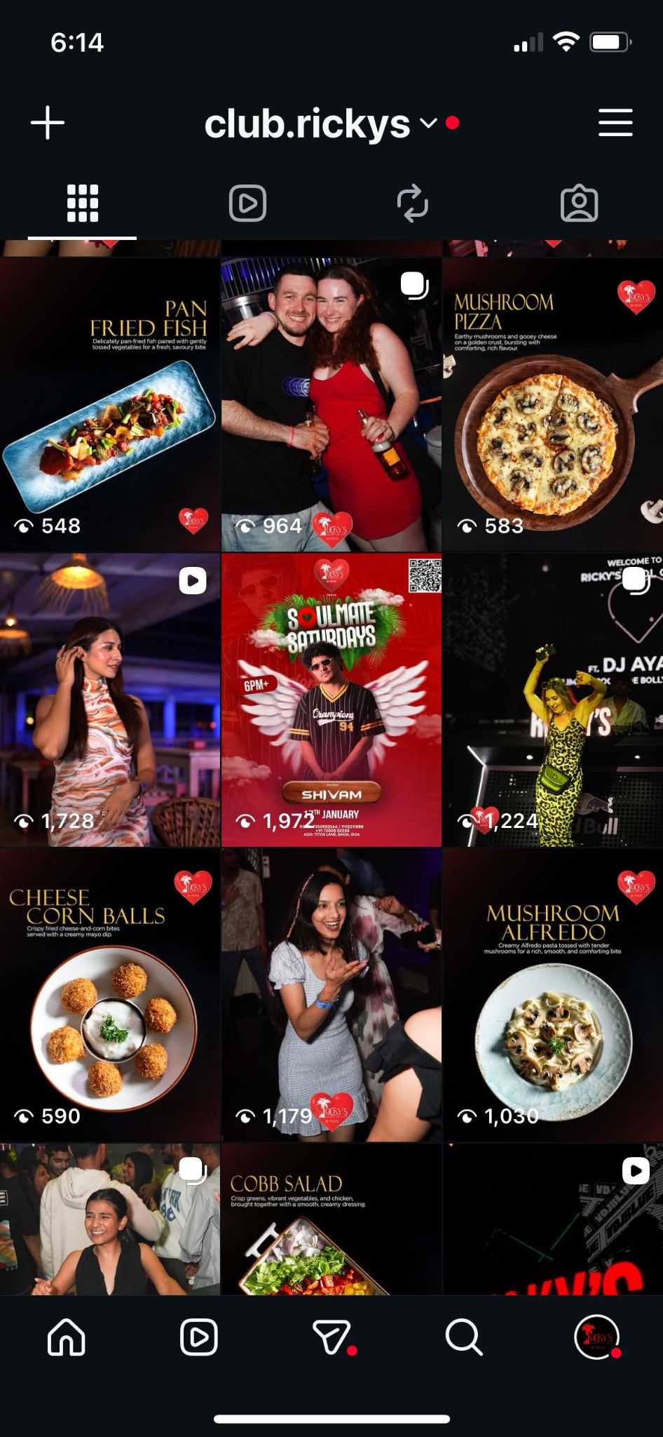 Club Ricky's Instagram feed before