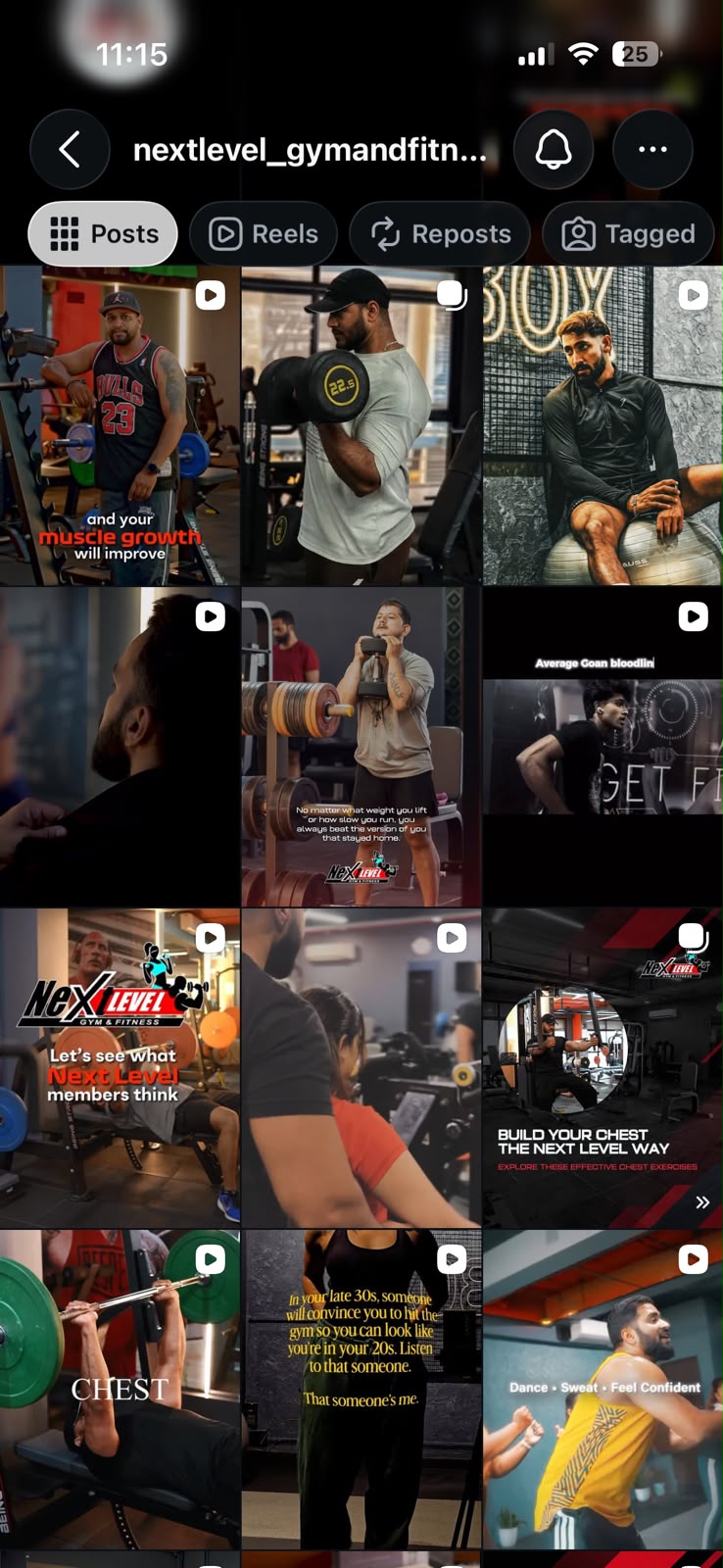 Next Level Gym Instagram feed after Flashlab's strategy